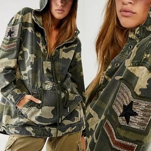 Free People Camouflage Hooded Sweater